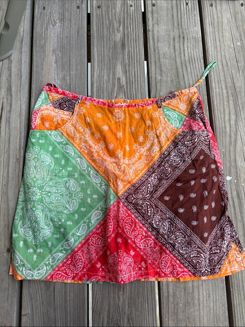 Patchwork Bandana Mini Skort in Green, Orange, Red, Brown